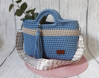 Häkeltasche aus Flechtgarn, recycled Cotton, Handarbeit, Geschenk,