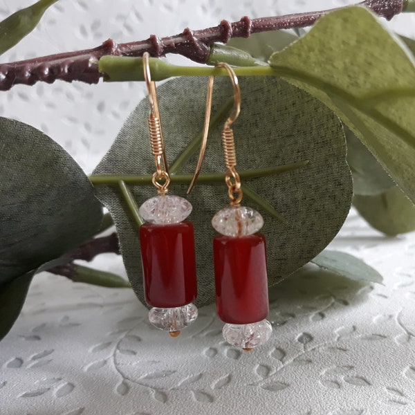 Ohrhänger mit Karneol und Bergkristall, Geschenk, Steinschmuck, Handarbeit,