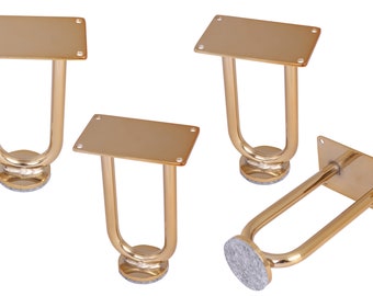 4PCS x 4'' 6'' 8''  Gold DIY Industrial Strength Mid Century Modern Table Legs,Solid Steel U Shaped Coffee Table Legs,DIY Cabinet Legs