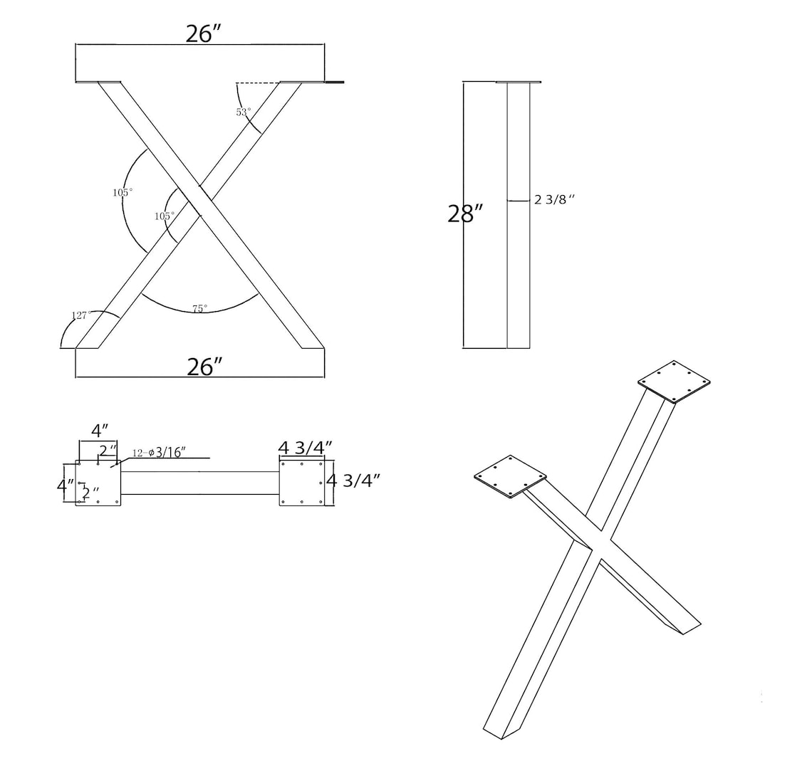 28 Dining Table Legs Xshaped Steel Table Legs Office Etsy