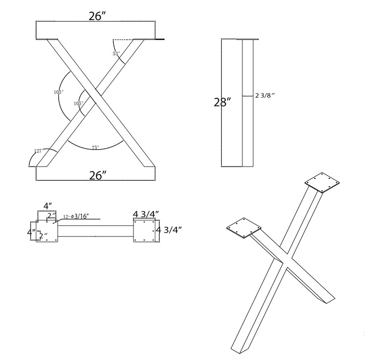 High Quality 28 Dining Table Legs Xshaped Steel Table Etsy