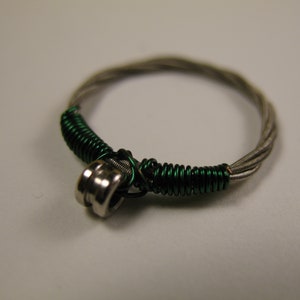 Guitar String Ring, Recycled Guitar String Ring, Green Silver Ring, Size 7, Custom Sizes, Mens Ring, Womens ring, Upcycled, Musician Gift