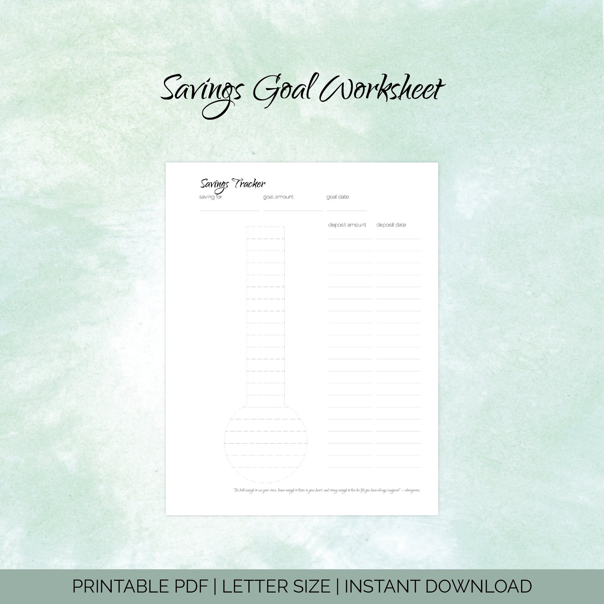 Savings Goal Downloadable Printable Worksheet | Etsy