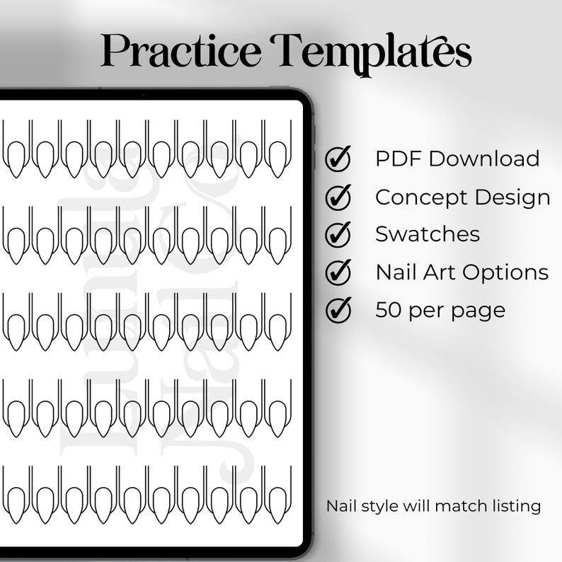 LONG STILETTO Nail Design Practice Sheet Template Nail Art Order