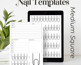 MEDIUM SQUARE Nail Design Practice Sheet Template - nail art order planner for nail tech, nail artist, press on artist
