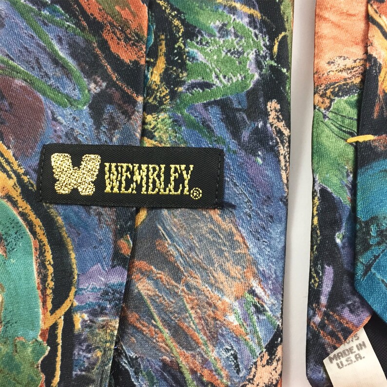 Vintage 80s Wembley Shimmering Abstract Forest Scene Silk Necktie