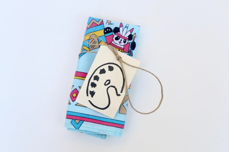 Handmade Dancing Native American Panda Bears Print Pocket Square Handkerchief