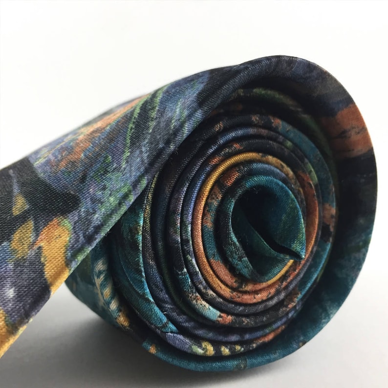 Vintage 80s Wembley Shimmering Abstract Forest Scene Silk Necktie