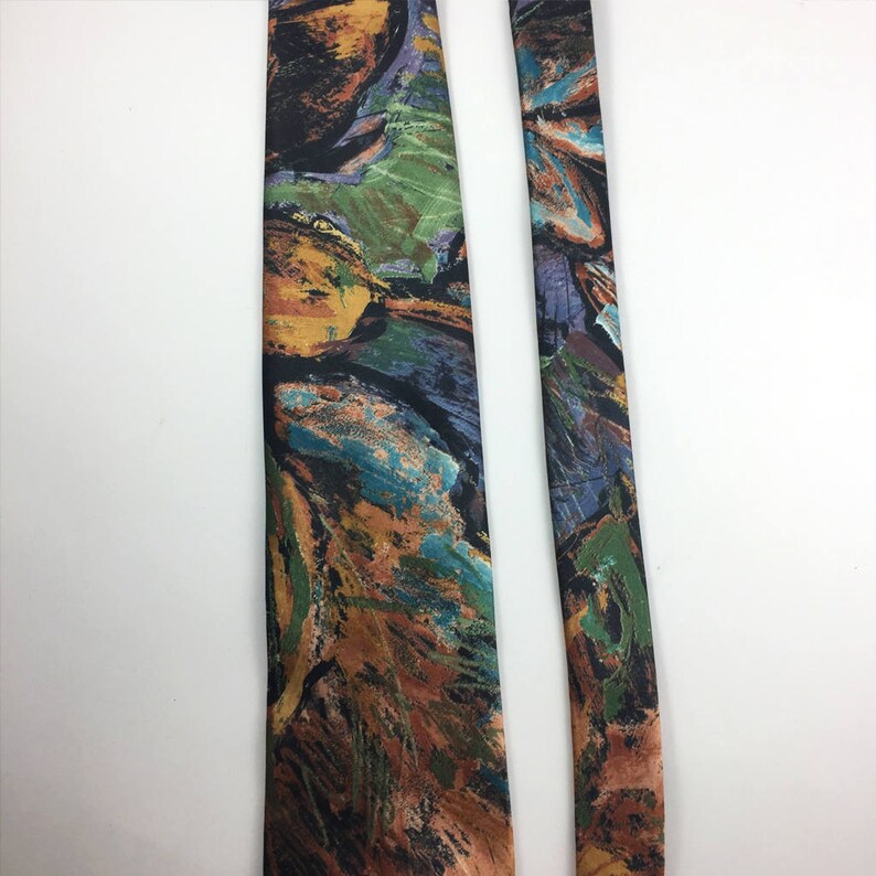 Vintage 80s Wembley Shimmering Abstract Forest Scene Silk Necktie