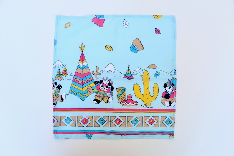 Handmade Dancing Native American Panda Bears Print Pocket Square Handkerchief