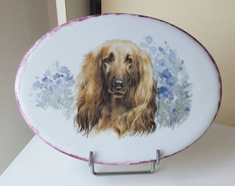 Afghan lifting dog head pattern plate made of Limoges porcelain