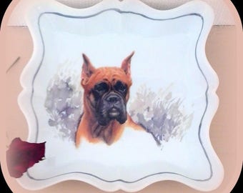 Empty cup pockets square pattern dog head boxer in Limoges porcelain