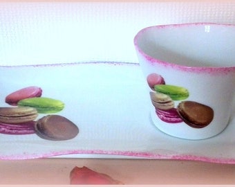 Gourmet coffee cup and small tray pattern maccarons made of Limoges porcelain