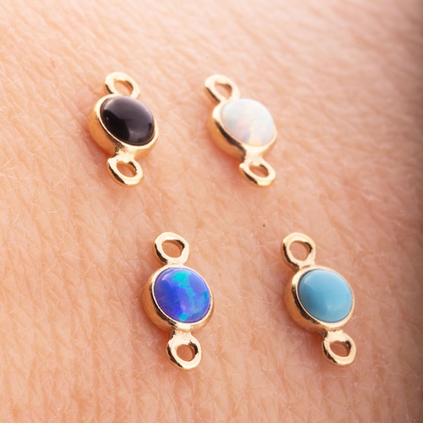 Set of 5- 3mm Turquoise, Black Onyx, Blue Opal, White Opal Gold Filled CONNECTORS, Bracelet Connectors, Permanent Jewelry Supply