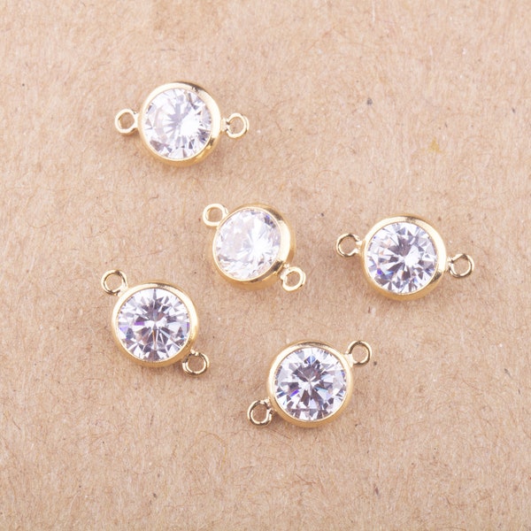 Set of 5 - 6mm AAA Cubic Zirconia Connector in 14K Gold Filled, Sterling Silver, Great for Bracelets, Earring Dangles, CZ Findings Bracelet