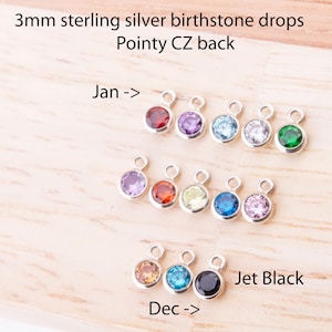 3 mm - Sterling Silber Birthstone CZ Charms, Top-Qualität Zirkonia Lünette Charme, Permanent Schmuck Versorgung, lose CZ Birthstone Charms