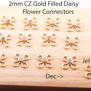 Gold Filled 2mm CZ Flower Daisy Birthstone Connector, Permanent Bracelet, Necklace, Wire Daisy Connector, CZ Birthstone Connector, Custom CZ