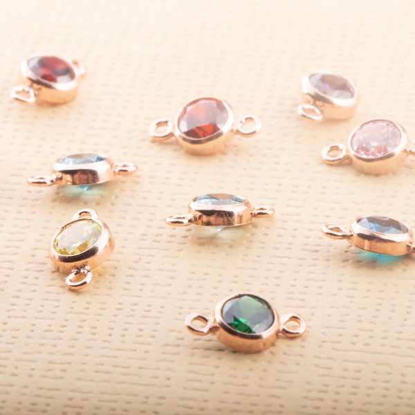 4mm - 14K Rose Gold Filled Birthstone Connectors, AAA Top Quality Cubic Zirconia Bezel Charm, Permanent Jewelry Supply, Birthstone Connector