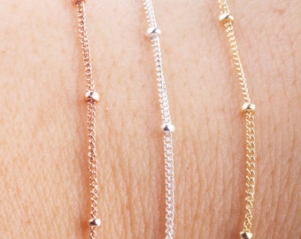 1 mm Curb Satellite Chain by Foot w kolorze srebrnym, wypełnionym złotem, wypełnionym różowym złotem, delikatne łańcuszki satelitarne, łańcuszek z drutu do wykończenia, Satellite Curb