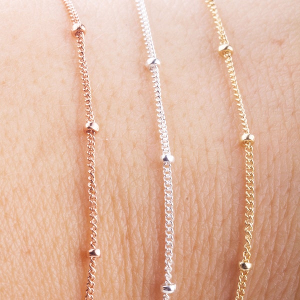 1mm Curb Satellite Chain by Foot in Silver, Gold Filled, Rose Gold Filled, Dainty Satellite Chains, Wire To  Finish Chain, Satellite Curb