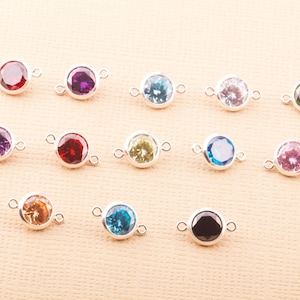 6mm - Sterling Silver Birthstone CZ Connector, Top Quality Cubic Zirconia Bezel Link, Permanent Jewelry, Bulk CZ Birthstone, Large CZ Links