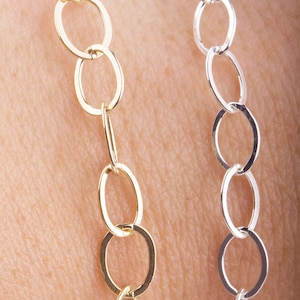 Flat Oval Cable Chain by Foot, Silver and Gold Filled, Chains for Permanent Jewelry, Charm Bracelet Chains, Gold Fill Chains for Mom, Wife