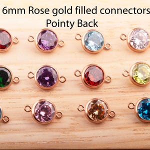 6mm - 14K Rose Gold Filled Birthstone Connectors,Top Quality Cubic Zirconia Bezel Charm, Permanent Jewelry Supply, CZ Birthstone Connectors