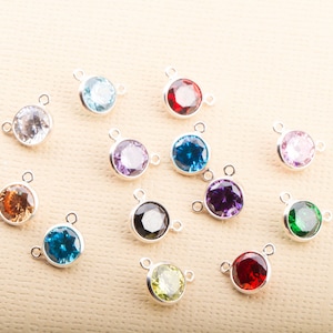 6mm - Sterling Silver Birthstone TOPSIDE CZ Connector, Top Quality Cubic Zirconia Bezel Charm, CZ Birthstone Necklace Connectors