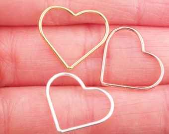 Juego de 5 conectores de alambre con forma de corazón grande: chapado en oro, plata esterlina, chapado en oro rosa para joyería permanente, conector de corazón para collar
