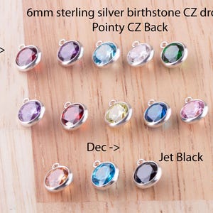 6mm - Sterling Silver Birthstone Charm CZ Drop, Top Quality Cubic Zirconia Bezel, Bridal CZ Birthstone Drop, CZ Birthstone Bezel Charm