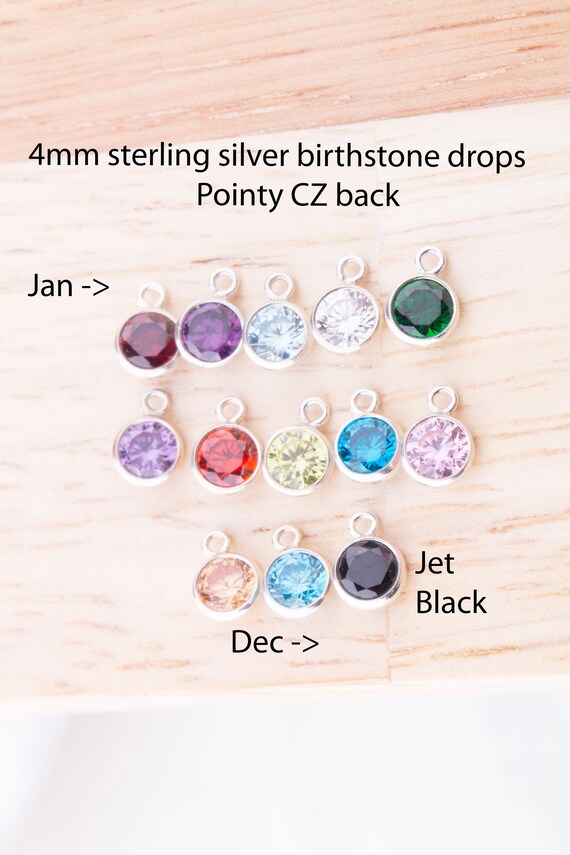 4mm Sterling Silver Birthstone CZ Charm Drops, Top Quality Cubic