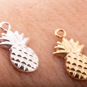 Tiny Pineapple Charm, Tropical Beach Charm, Silver or Gold Filled Food Charm, Dainty Pineapple Charm, Gold or Silver Pineapple Fruit Charm