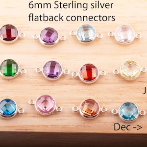 6mm Sterling Silver Birthstone Connector: Flatback CZ, Permanent Jewelry, Checkerboard Connector