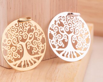 Tree of Life Charm Pendant: Sterling Silver & Gold Plated, 28mm