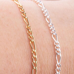 7mm Figaro Chain by Foot: Sterling Silver, Gold Filled