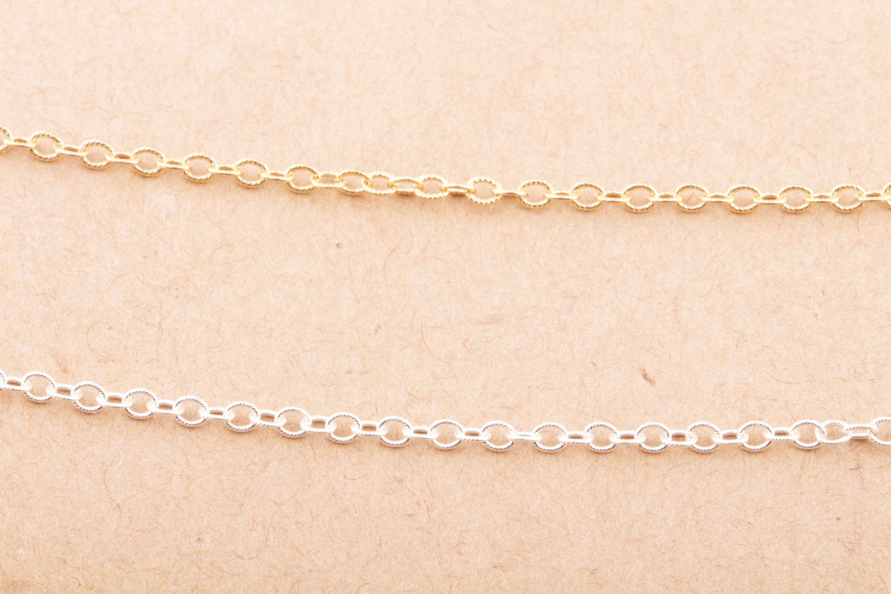 2.2mm X 1.9mm Tiny Texture Oval Chain by Foot in Sterling Silver, Gold ...