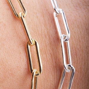 15mm x 5mm Thick Paperclip Chain By Foot in Gold Filled, Sterling Silver, Elongated Flat Large Cable, Bulk Permanent Jewelry Wholesale Chain