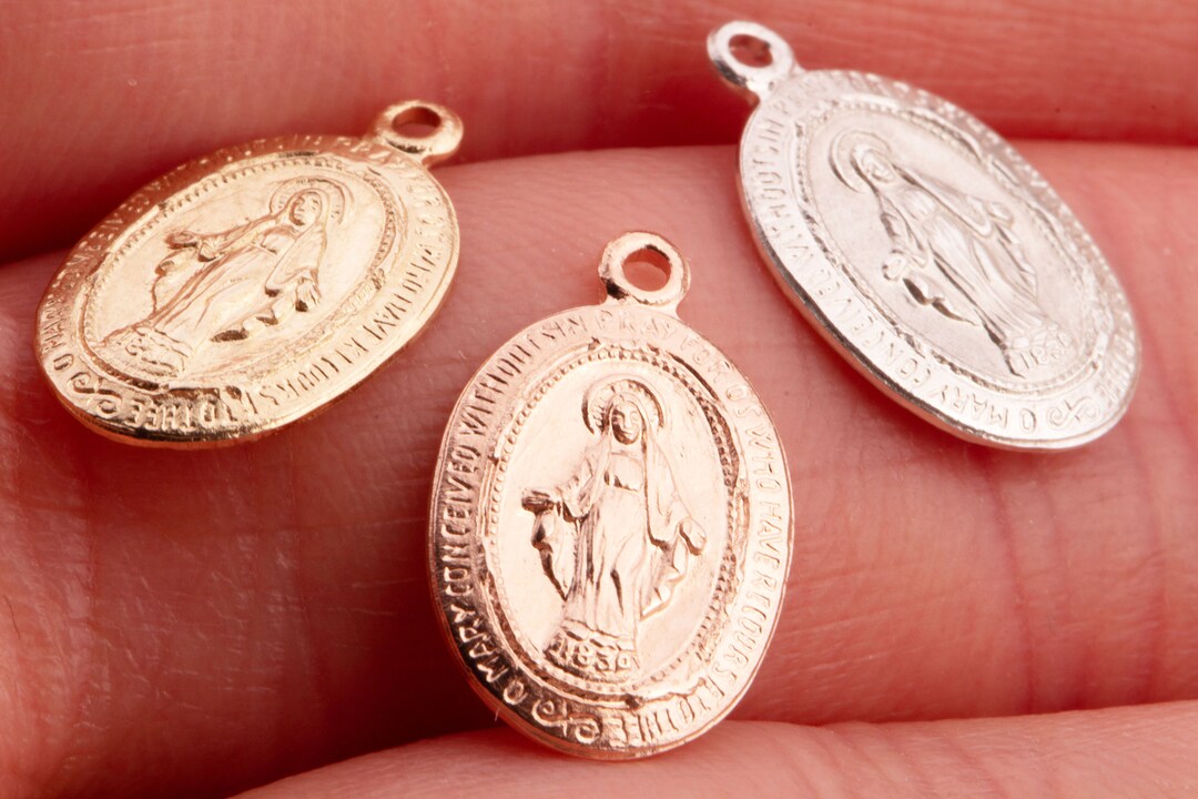 Virgin Mary Miraculous Medal Charm in Silver, Gold Filled, Rose Gold