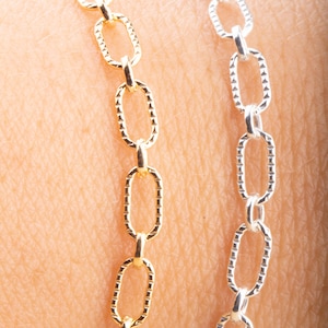 7mm x 5mm Paperclip Long and Short Chain by Foot in Sterling Silver, Gold Filled, Rectangle Elongated Chain, Bulk Permanent Jewelry Supply