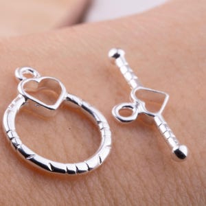SET OF 2 - Heart Sterling Silver Toggle Set, Valentine&#39;s Day Bracelets, Make Your Own Bracelet and Necklace, Heart Toggle, Toggle Findings
