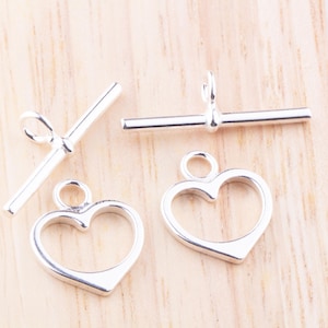 SET OF 2 - Heart Sterling Silver Toggle Set, Bracelet, Mother&#39;s Day Bracelet, Make Your Own Bracelet or Necklace,Heart Toggle,Toggle Finding