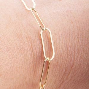 Flat Oval Paperclip Rectangle Unfinished Chain By Foot in Gold Filled, Large Elongated Flat Paperclip Rectangle Chain, Statement Bracelet