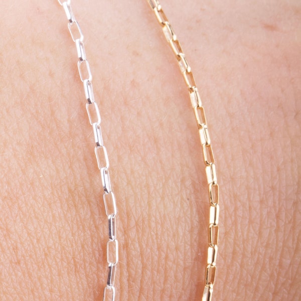 Tiny Paperclip Chain by Foot- Gold Filled or Sterling Silver, For Permanent Jewelry Wholesale Jewelry, Elongated Tiny Rectangle Chain