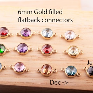 6 mm - 14 kt gold filled dambordconnector geboortesteen, topkwaliteit ring met zirkonia, plaksteen, zirkonia, gemaakt in de VS, permanente sieraden