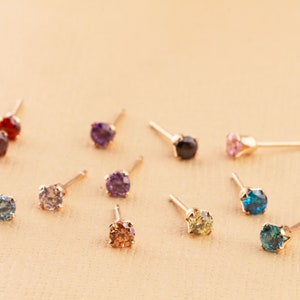 Gold Filled Birthstone CZ Stud Earrings, Birth Month Studs, Birthstone Earring, Gold Fill CZ Studs, Bridal CZ Birthstone Earring Jewelry