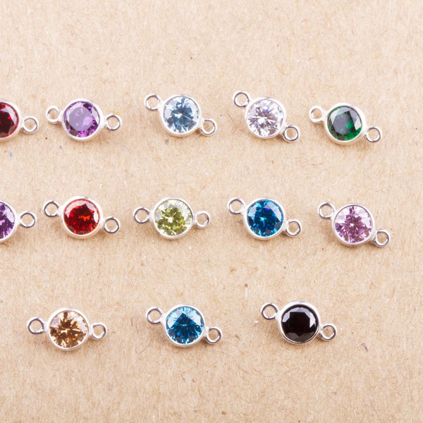 4mm - Sterling Silver Birthstone Connectors, AAA Top Quality Cubic Zirconia Bezel Charm, Permanent Jewelry Supply, CZ Birthstone Connectors