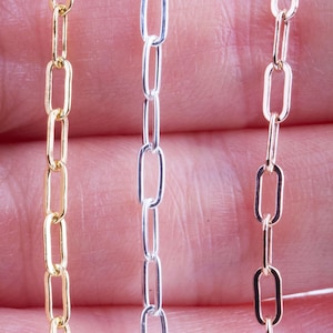 6mm x 3mm Paperclip Chain By Foot in Gold Filled, Sterling Silver, Rose Gold Filled, Elongated Flat Cable, Chain Supplies Permanent Jewelry