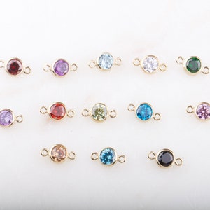 4mm - 14K Gold Filled Birthstone Connector, Top Quality Cubic Zirconia Bezel Charm, Permanent Jewelry Supply,  Bulk CZ Birthstone Connectors