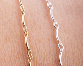 Tiny Curved Bar and Link Chain by Foot in Sterling Silver, Gold Filled, Great for Permanent Jewelry, Permanent Bracelet, Add Charms to Link