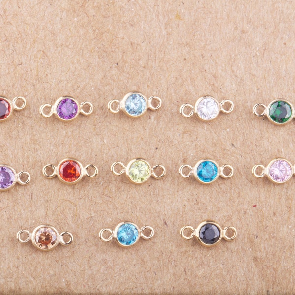 3mm - 14K Gold Filled CZ Birthstone Connectors, Top Quality Cubic Zirconia Bezel Charm, Permanent Jewelry Supply, CZ Birthstone Connectors